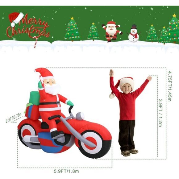 ⚡5.91FT Christmas Inflatable Santa with Motorcycle LED Light Outdoor Decoration - Picture 2 of 9